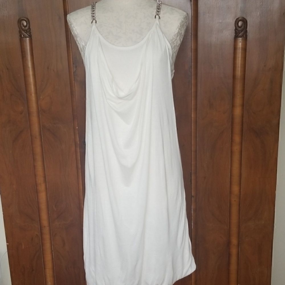 Mono Reno Ivory Knit Dress with Rhinestone Straps